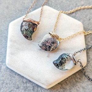 Sterling Silver Lodolite Quartz Necklace, Unusual Paisley Shaped Garden Quartz, Scenic Phantom Quartz Pendant Necklace, Choose Your Stone