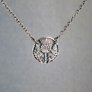 Sterling Silver Scotland Thistle Necklace, Wax Seal Necklace for Women, Scottish Gifts for Her, Outlander Gifts, Symbol of Love and Devotion