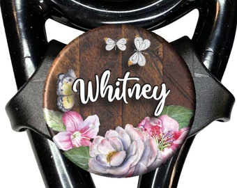 Watercolor Floral on Wood Stethoscope tag - Adjustable Yoke or Tube Cardiology Steth ID - Name, Monogram, Occupation 576