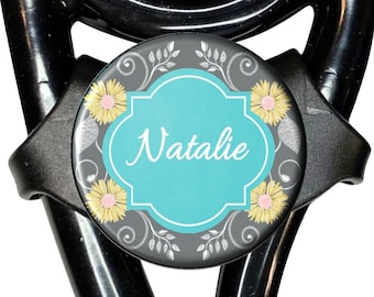 Stethoscope ID Tag - Personalized Turquoise and Gray Floral  Identification with Name, Monogram, Occupation 128