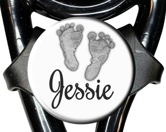 Personalized Baby Footprints Stethoscope tag - Adjustable Yoke or Tube Steth ID with Name, Monogram, Occupation - Standard or Cardiology 264