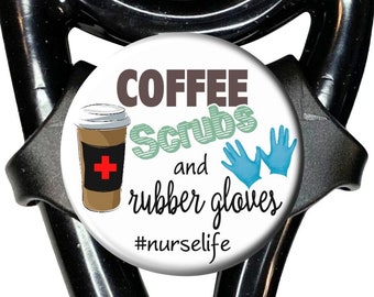 Coffee, Scrubs and Rubber Gloves Badge Yoke Stethoscope tag - Adjustable Cardiology Steth ID for Hospital Nurse, Doctor, Healthcare Work 600