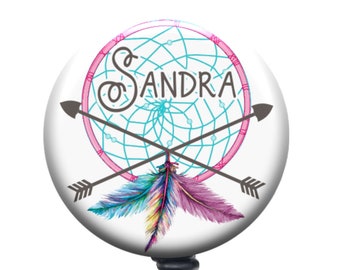 Infinity Symbol With Rainbow Feather Retractable Badge Reel ID Holder