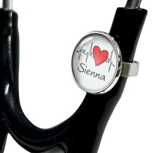 Heart Stethoscope Tag: Personalized Name Charm, Doctor Nurse Gift
