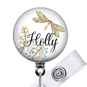 Personalized Dragonfly Badge Reel - Retractable Lanyard ID Holder with Name, Monogram, Occupation - Extends to 34 Inches 393