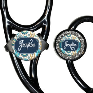 Personalized Teal Paisley Stethoscope Tag: Adjustable ID for Nurse, Doctor