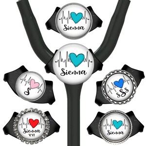 Personalized Nurse Stethoscope Tag: Pink Heart EKG, Monogram ID