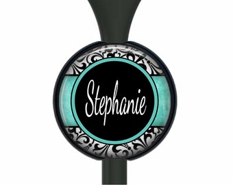 Stethoscope ID Name Tag, Personalized EKG Heart (5 Design Colors), Adjustable 2-Piece, Custom Settings, Nurse Badge 184