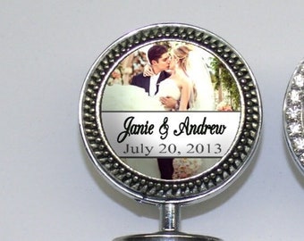 Photograph Wine Stopper - Custom Wedding Wine Bottle Stop with Couple's Names and Date (A110)