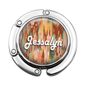 Personalized Purse, Foldable Purse Hook, Custom Name Hook, Retro Bag Hanger, Durable Resin Accessory, Secure Hold, Stylish Desk Gift