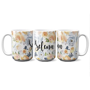 Yellow Floral Coffee Mug 11oz or 15 oz - Ceramic Cup Personalized with Name 147