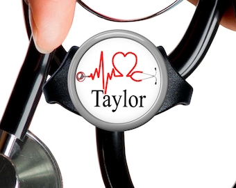 Stethoscope ID, Custom Heart Charm, Personalized Name, Nurse Graduation Badge, Unique Medical Gift, Durable Metal Frame Design