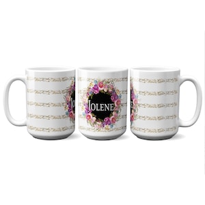 Blumenkranz Kaffeetasse 11oz oder 15 oz - Keramiktasse personalisiert mit Namen 154