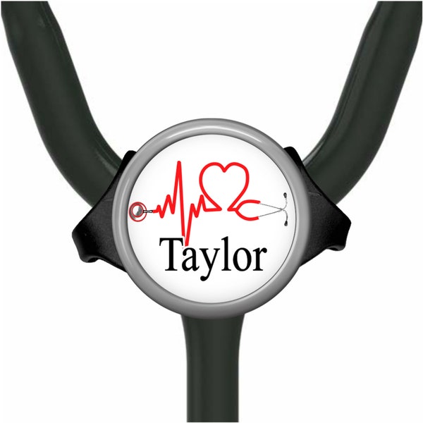 Stethoscope ID Name Tag - Personalized EKG Heart (8 Colors)- Adjustable Identification Label - Nursing Student Gift 204