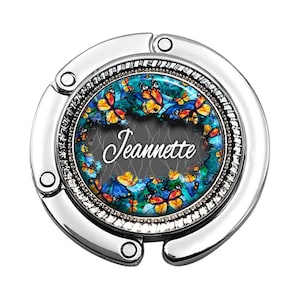 Blau Schmetterling Geldbörse Haken mit personalisierten Namen - Schreibtisch oder Tisch Tasche Kleiderbügel für Frauen - Benutzerdefinierte Monogramm - Hochzeit Gastgeschenk 401