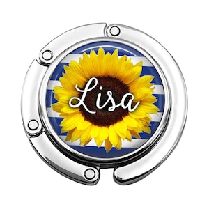 Crochet de sac à main tournesol personnalisé, cintre de sac à main pliant personnalisé pour table, cadeaux de fête porte-sac pour femme, cadeaux de mariage pour invité 519