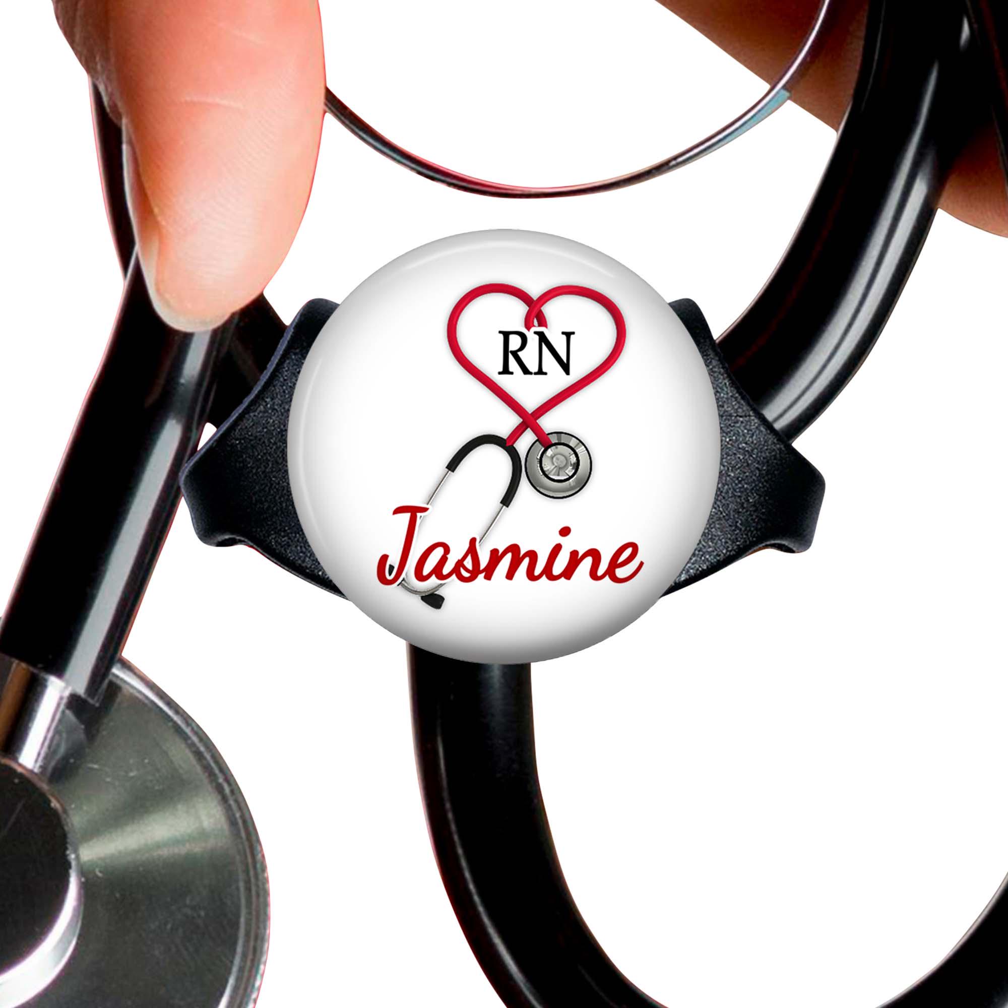 Retractable Badge, Heart Design Tag, Extendable Lanyard, Custom Medical ID Holder, Personalized Name Label, Durable Metal Frame Setting