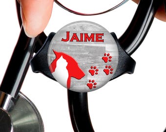 Veterinary Tech, Custom Name Tag, Adjustable Accessory, Personalized Stethoscope with Cat Dog Paws, Durable ID Badge, Metal Frame Setting