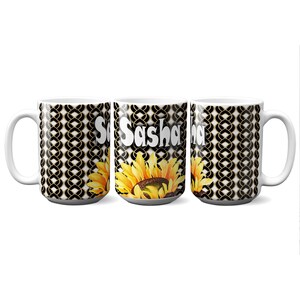 15 oz Coffee Mug, Personalized Mug, Custom Coffee Cup, Ceramic Tumbler with Sunflower Design, Dishwasher Safe Gift for Mom