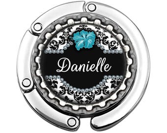 Foldable Flower, Damask Hanger, Custom Wedding, Portable Purse Hook, Secure Hold, Durable Resin Accessory for Bridesmaids