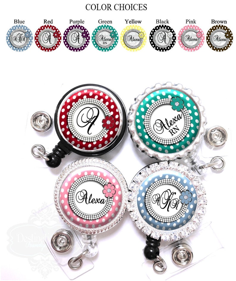 Monogrammed Coral Floral Badge Reel Retractable for ID or Key Card