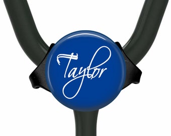 Personalized Stethoscope Tag - Script Font  12 Color Options - Adjustable Yoke Cardiology Steth ID with Name, Monogram, Occupation - 009