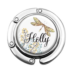 Türkis und Beige Libelle Faltbarer Geldbörse Haken - Damen Taschen Aufhänger für Tisch oder Schreibtisch Personalisierter Name, Monogramm - Krankenschwester Geschenk 393