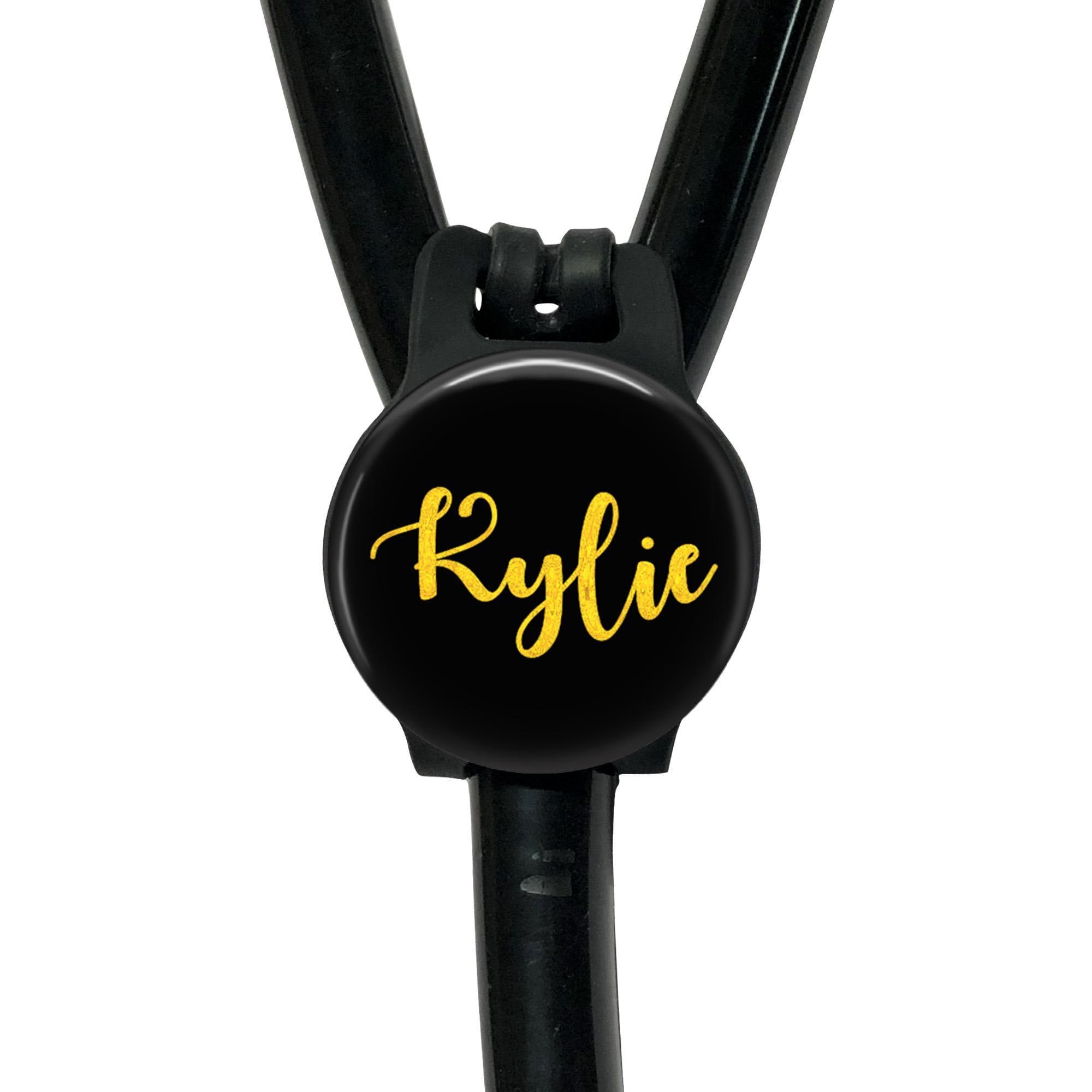 Personalized Stethoscope ID Tag: Black Silicone AirTag Holder, Gold Charm