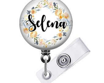 Porta credencial floral personalizado - Clip giratorio retráctil - Regalo para enfermera