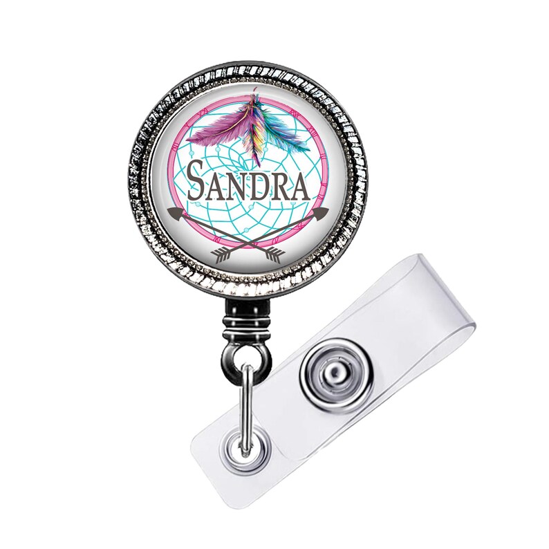 Retractable badge reel with design size choice 1 inch Rope extends to 34 inches