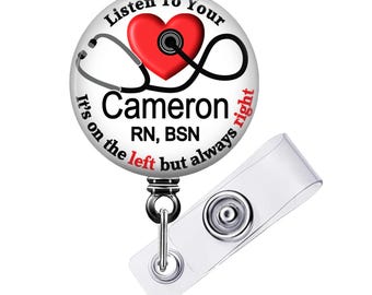 Stethoscope Heart Badge Reel: Personalized Nurse ID Holder (Color Choices Available)