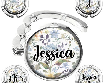 Custom Floral Foldable Purse Hook - Personalized Name Monogram - Wedding Gift 503