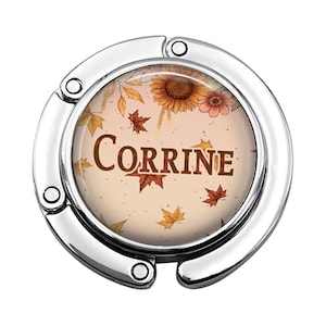 Custom Name, Autumn Sunflower, Table Holder, Folding Bag Hanger, Durable Resin, Secure Hold Accessory, Stylish Desk Hook Gift