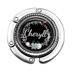 Black Flower Wreath, Wedding Favor Gift, Folding Bag Hanger, Personalized Purse Hook, Durable Resin Seal, Secure Hold for Bags