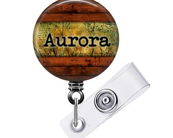 Personalized Wood Grain Badge Reel: Nurse, Student ID Holder