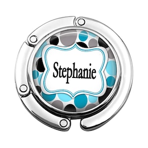Foldable Purse Hook, Polka Dot Purse, Nurse Favor Gift, Custom Name Monogram, Durable Resin Seal, Secure Hold Hanger