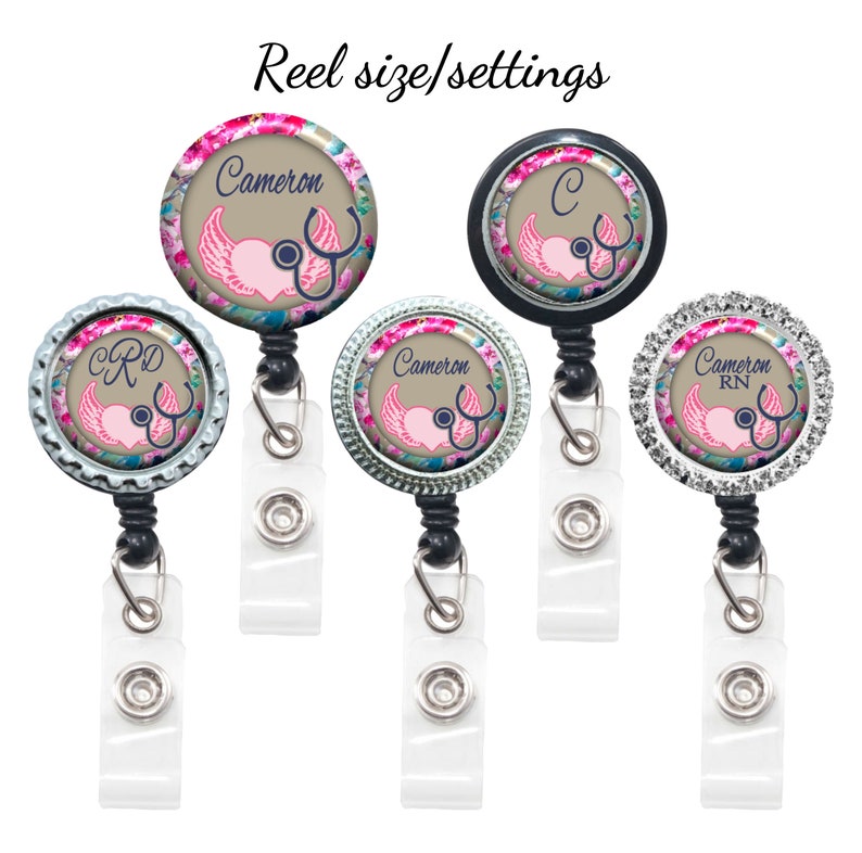 Gift for Nursing Student A423 Pretty Badge Reel with Bling Badge Clip Retractable Heart Badge Reel with Name Nurse Badge Reel Floral