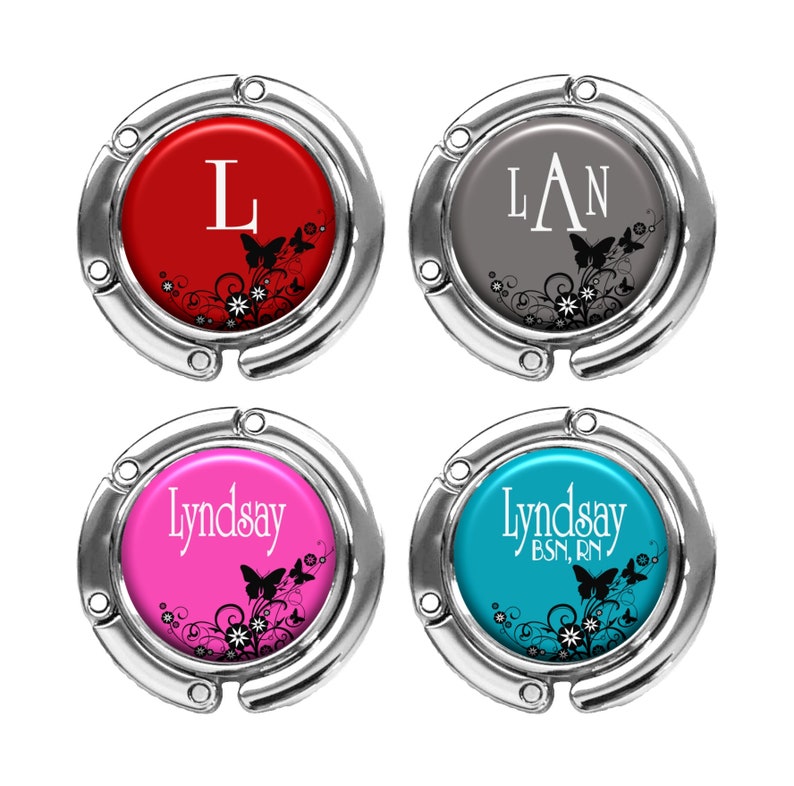 Personalized Folding Purse Hanger With Flowers and Butterflies Etsy