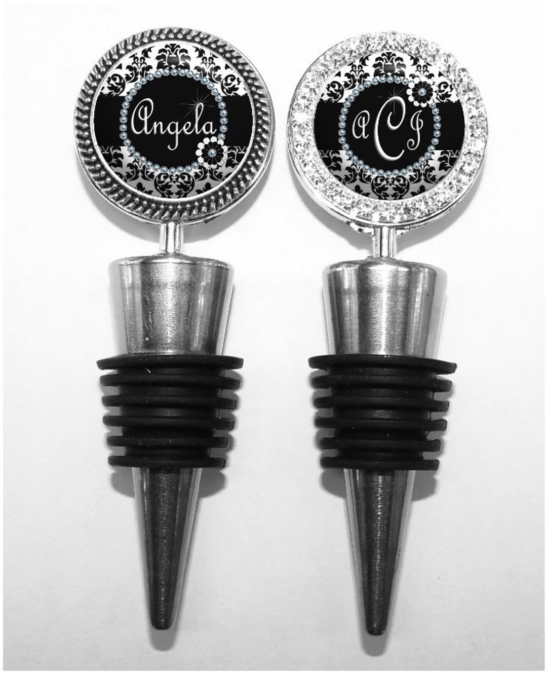 Monogram Wine Stopper Personalized Name Flower Wedding Wine Etsy