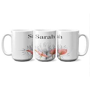 Pink Floral Coffee Mug 11oz or 15 oz - Ceramic Cup Personalized with Name 149
