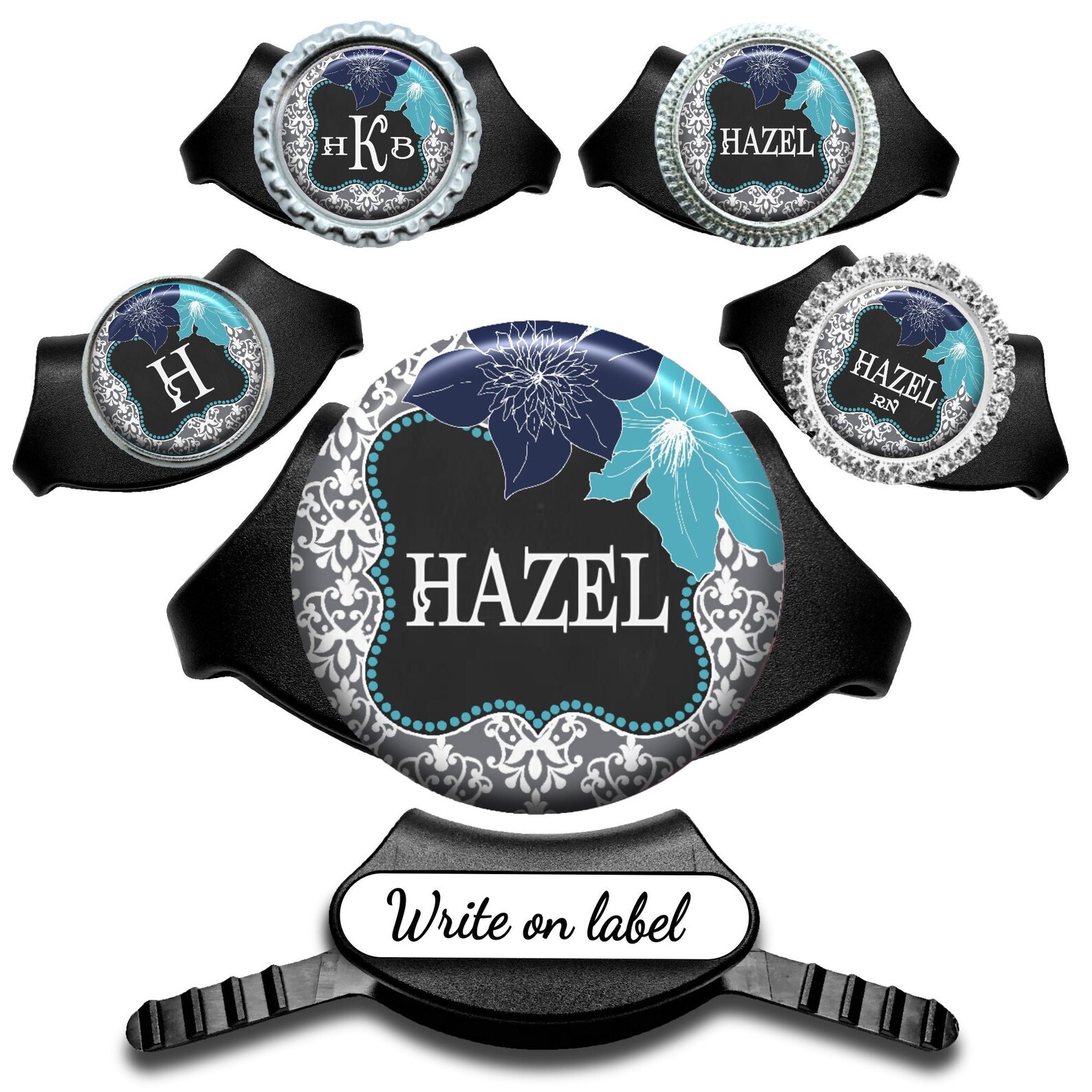 Littmann Stethoscope Name Tag Gray Damask and Blue Flowers Etsy