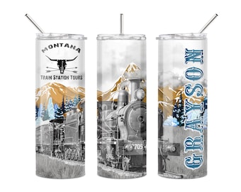 Personalized Montana Train Station Tours 20 oz Tumbler |  Custom Gift Stainless Steel Drink Coffee Cup with Lid and Straw 753