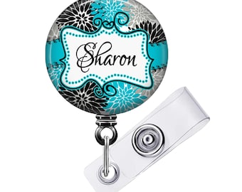 Porta credencial de enfermera personalizado con diseño floral y porta credencial retráctil