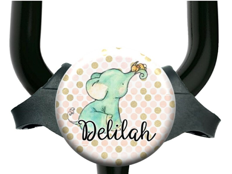Stethoscope Tag Personalized Baby Elephant on Pink and Gold Etsy