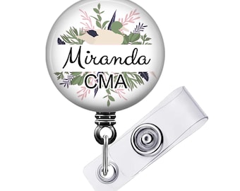 Porta credencial floral personalizado - Porta credencial retráctil para enfermera