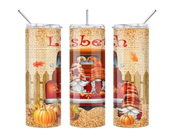 Personalized Autumn Gnome Tumbler | 20 oz Stainless Steel Coffee Cup
