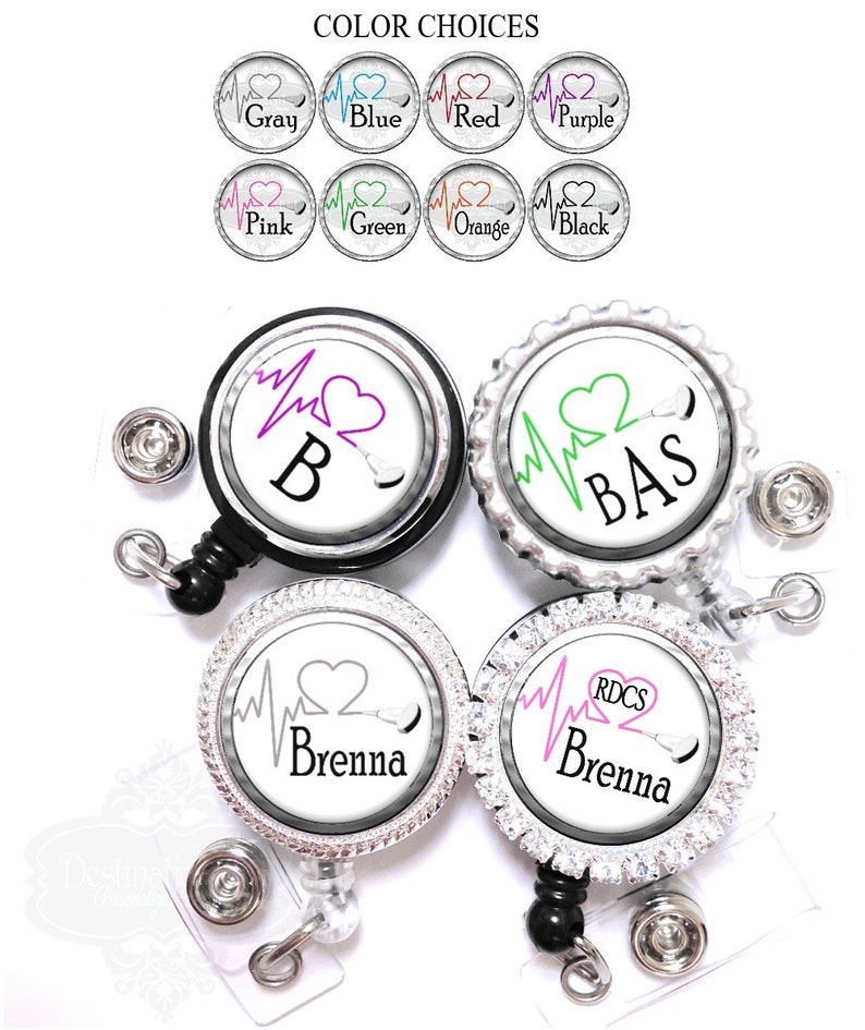 Pink and Green Monogrammed Retractable ID Badge Reel