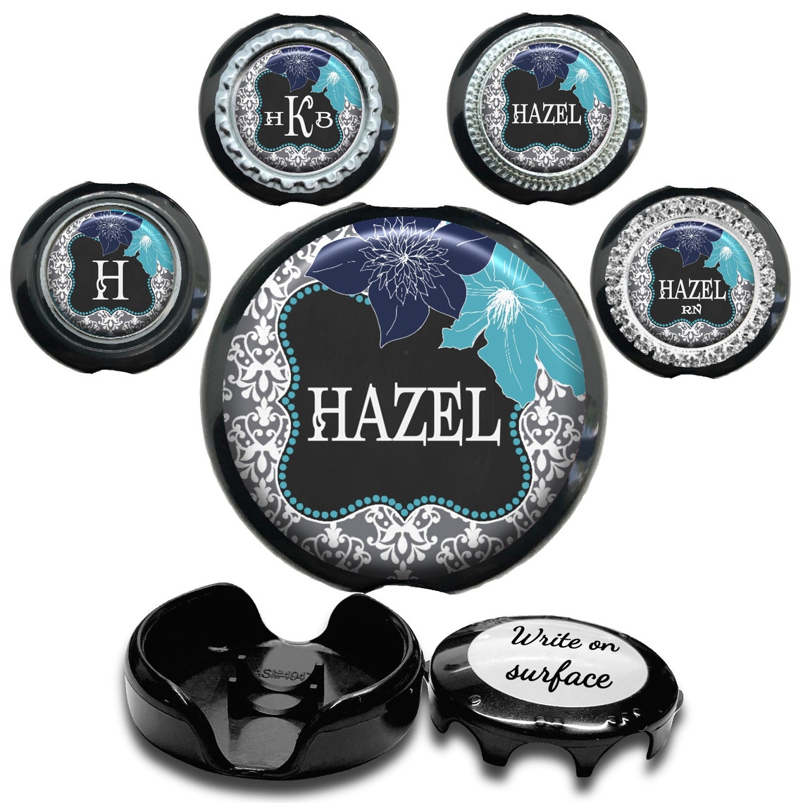 Littmann Stethoscope Name Tag Gray Damask and Blue Flowers Etsy