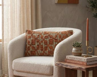 Bränd orange vävt örngott i ländryggen, boho geometriskt kuddfodral med dold dragkedja
