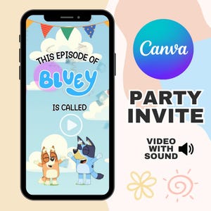 Bluey Birthday Invitation, Bluey Video Invitation, Bluey Invite, Bluey Animated Invite Video, Birthday Video, Canva Editable, Template
